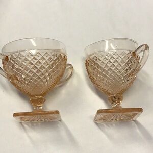 Elegant Pink Glass Creamer and Sugar Set